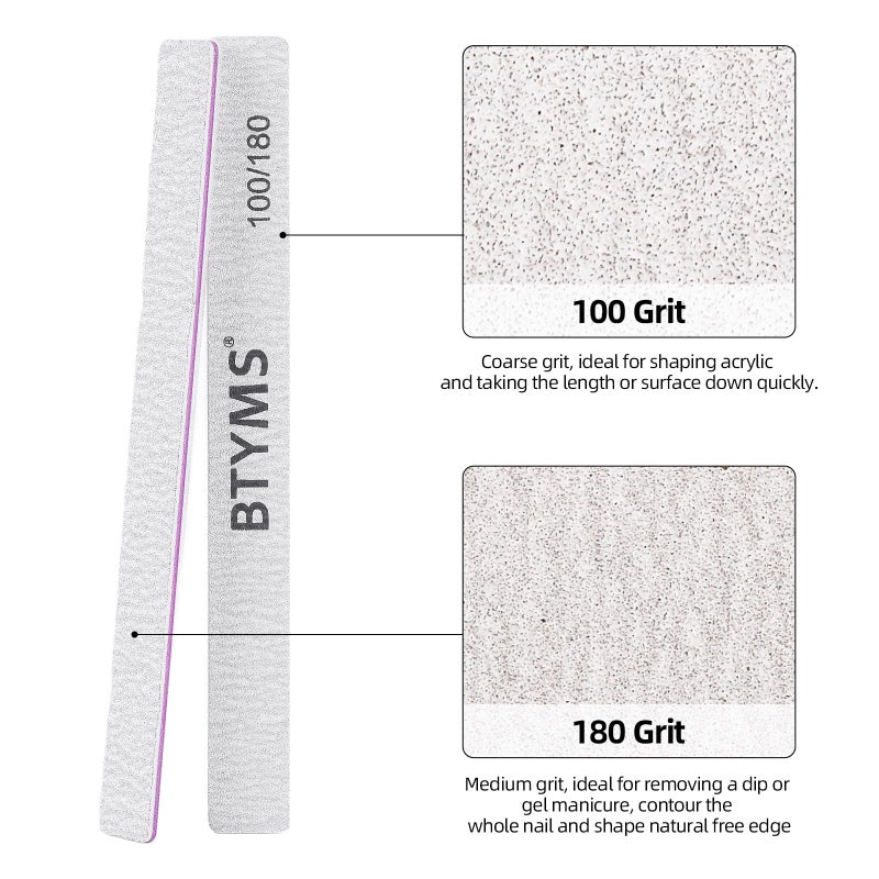 بي تي واي ام اس مجموعة أدوات تجميل الأظافر الاحترافية ذات الوجهين من BTYMS، 30 قطعة، بدرجات خشونة 100/180، مناسبة للأظافر الأكريليك - Image 3